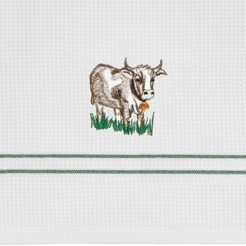 Allgäu Kuh Geschirrtuch Waffelpikee bestickt mit Kuh 50/70 cm 100% Baumwolle