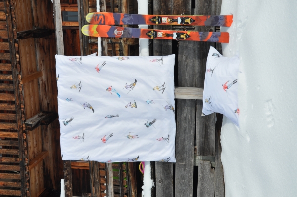 Bettwäsche Skifahrer Kitzbühel Digitaldruck auf Mako Satin